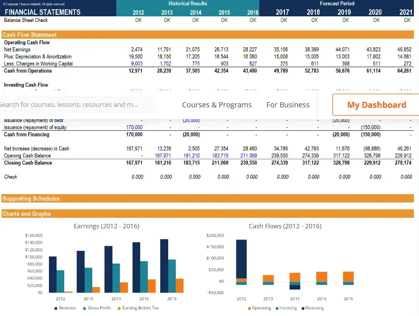 Three Statement Model Screenshot